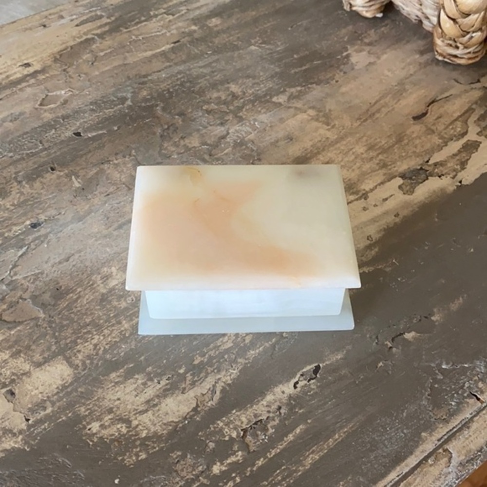 Vintage Marble Hinged Lid Trinket Box Ivory​​​​​​​​